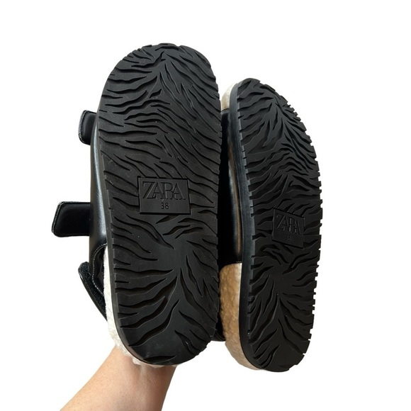 Zara fleece lined two strap buckle sandals in black - Picture 3 of 11